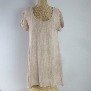 Fresh Produce Womens L Beige Pink SS Cotton Knit Dress Tunic Scoop Neck Tunic